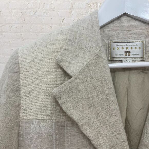 Vintage Express Linen Blazer XS Mixed Texture Beige Shoulder Pads USA 🌾✨ - Picture 6 of 16
